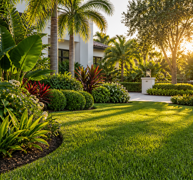 Beautifully maintained South Florida lawn and tropical home garden